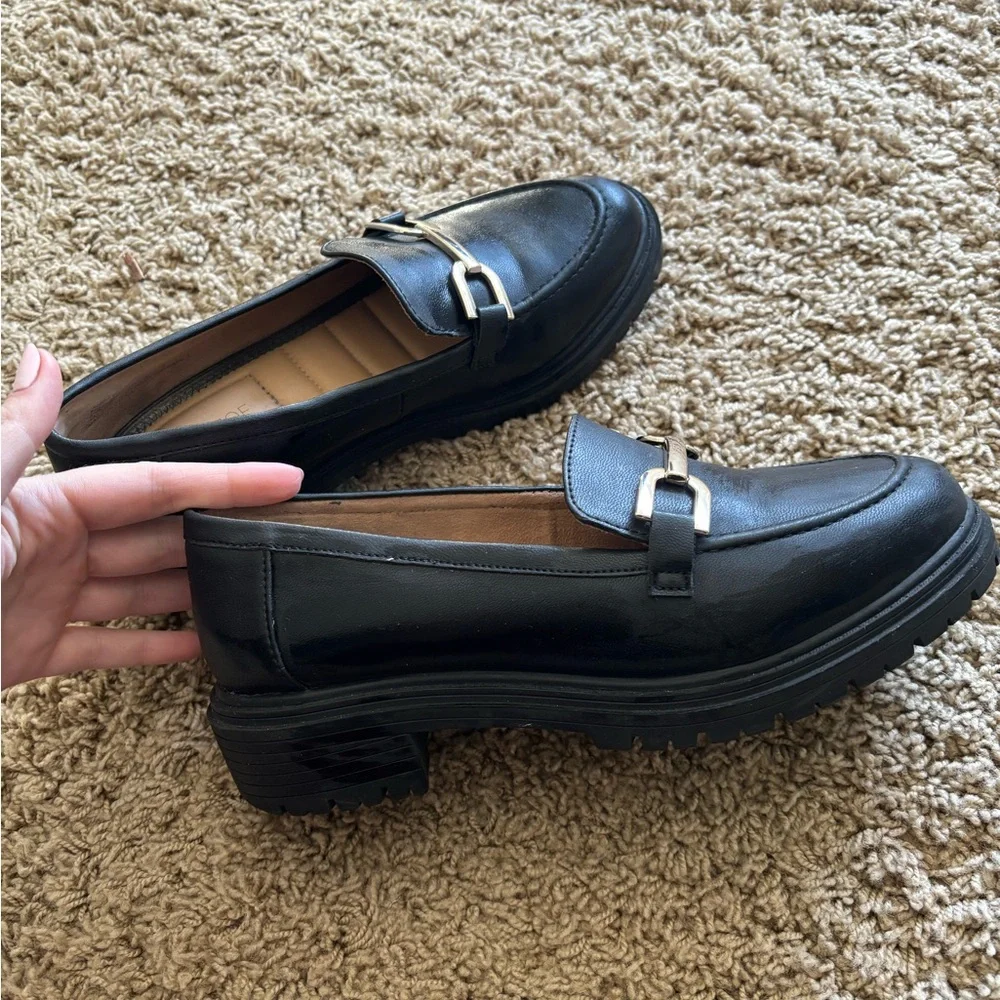 Black Loafers with Gold Buckle - Picture 2 of 3